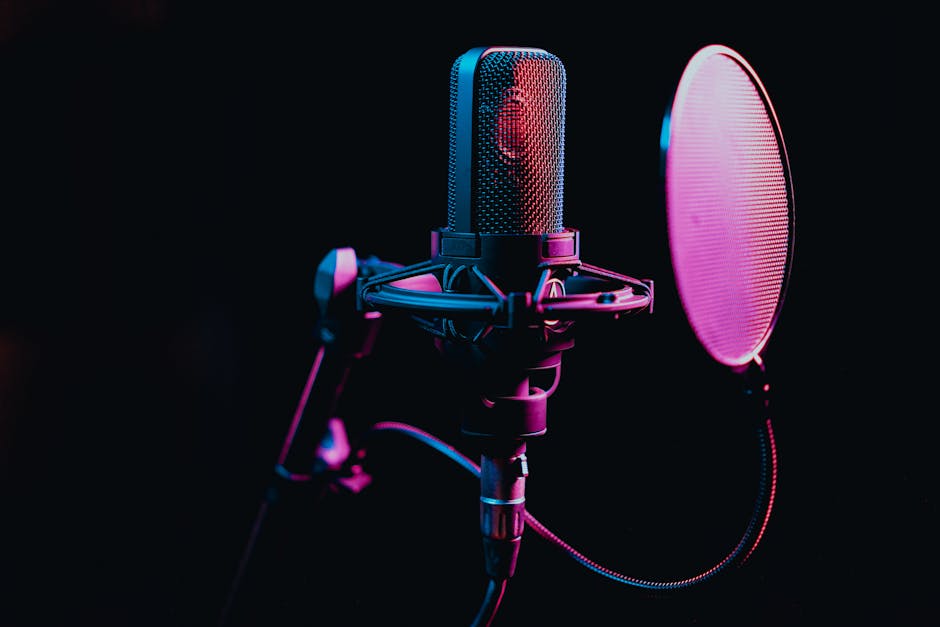 Podcast recording studio with professional equipment